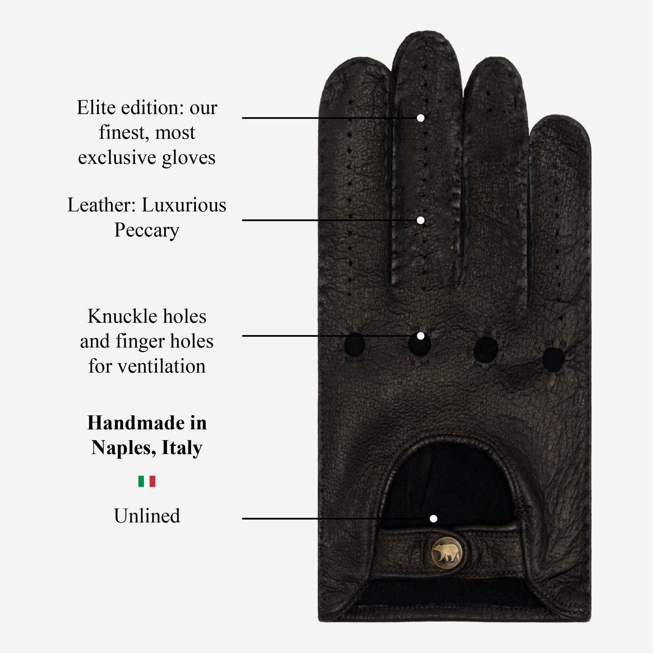 Raffaella (black) – Luxurious Italian peccary driving gloves