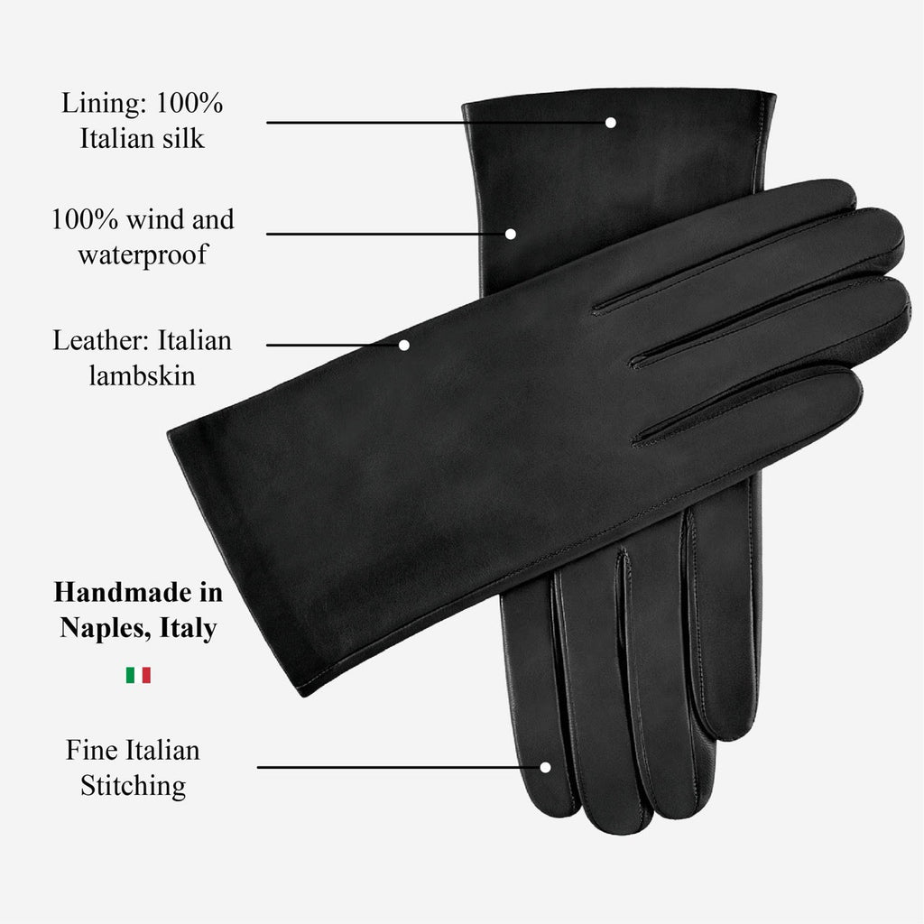 Sofia (black) - Italian lambskin leather gloves with silk lining