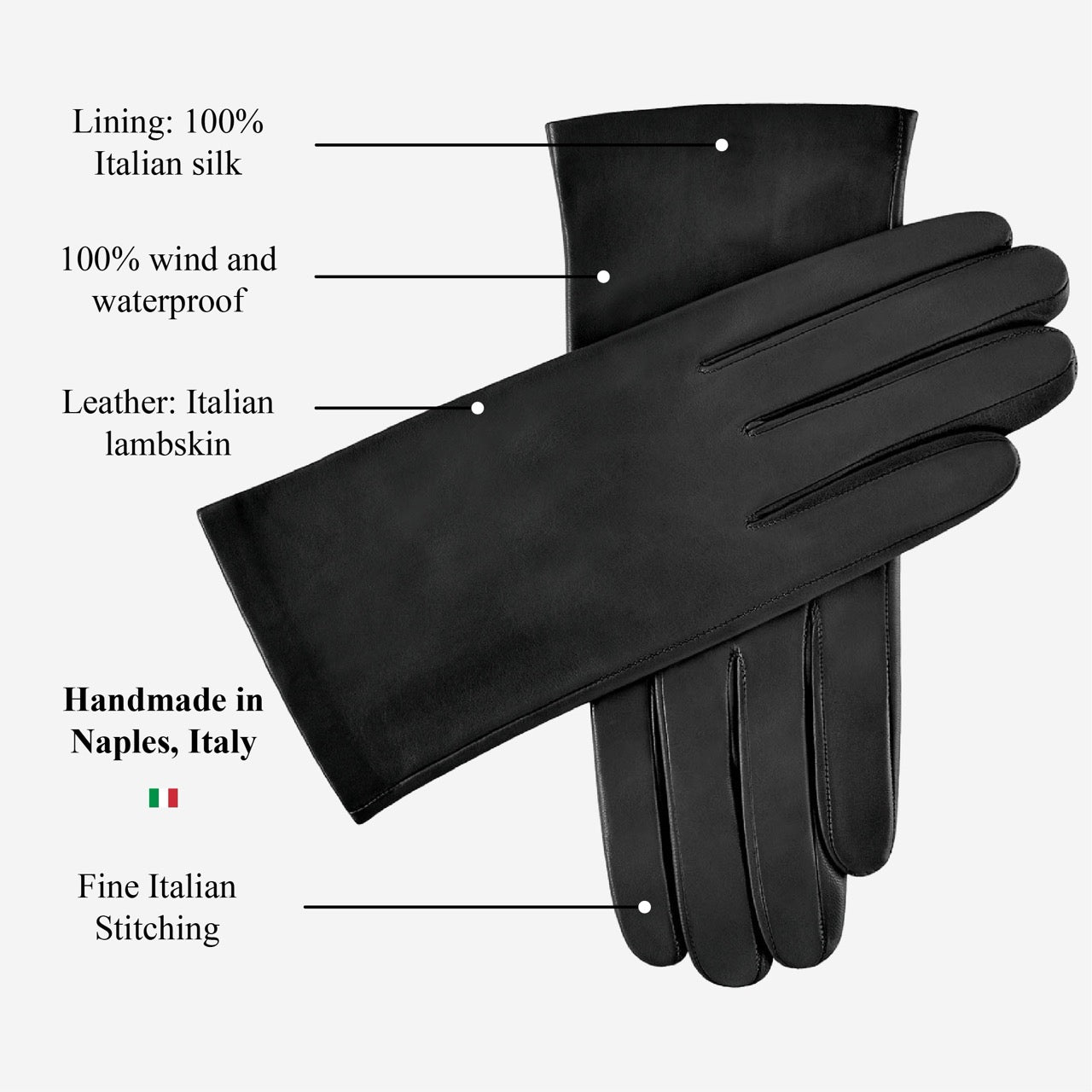 Sofia (black) - Italian lambskin leather gloves with silk lining