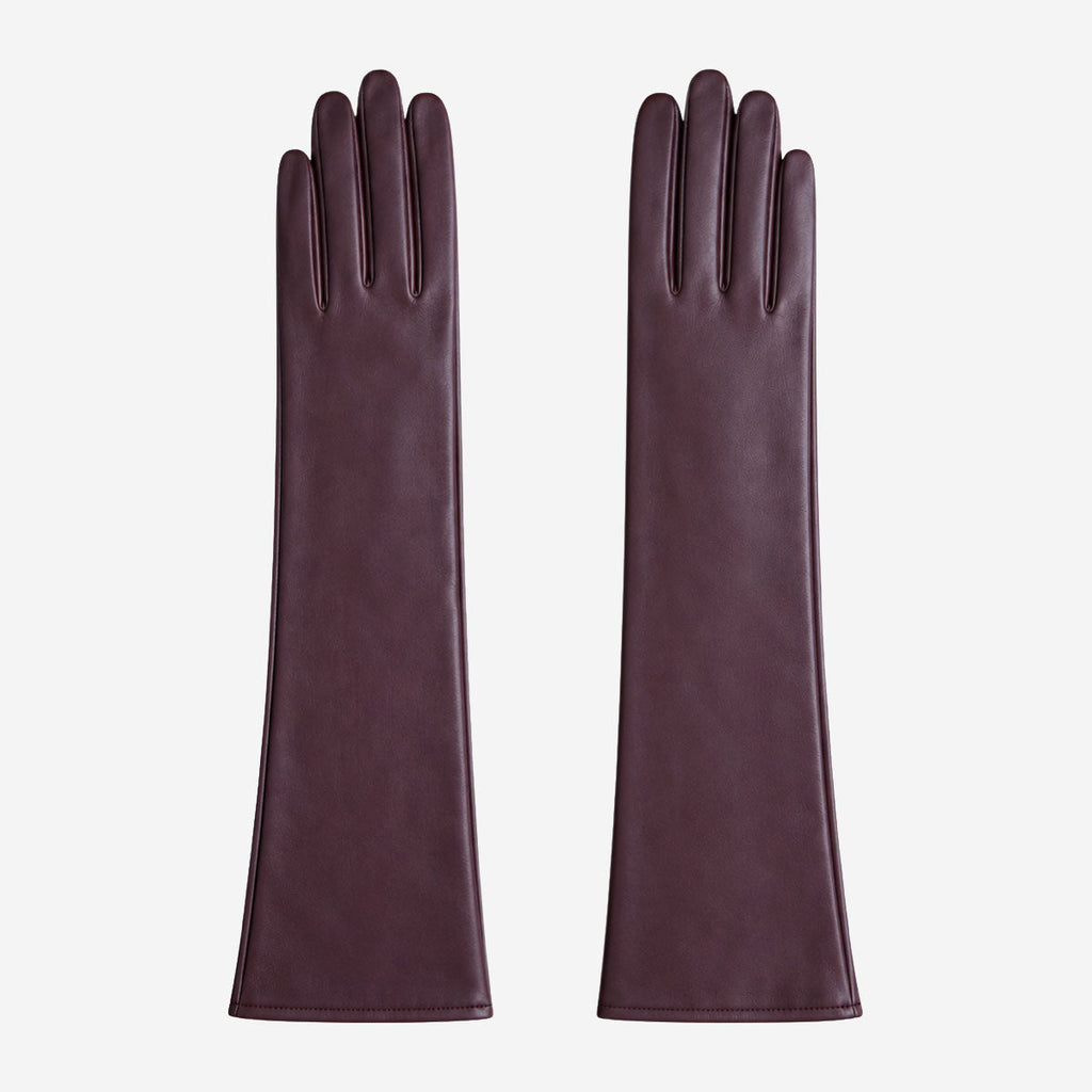 FS01W (brown) - Italian cashmere lined opera length leather gloves