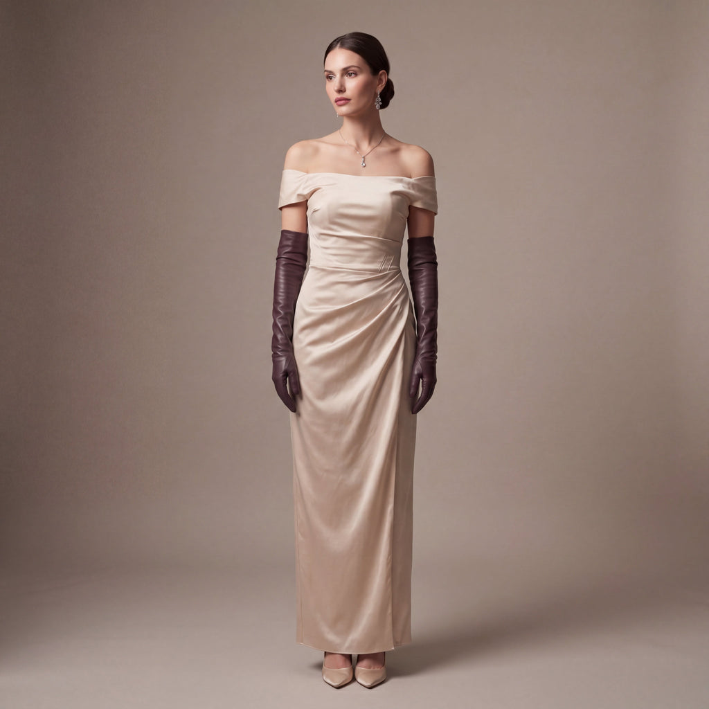 FS01W (brown) - Italian cashmere lined opera length leather gloves