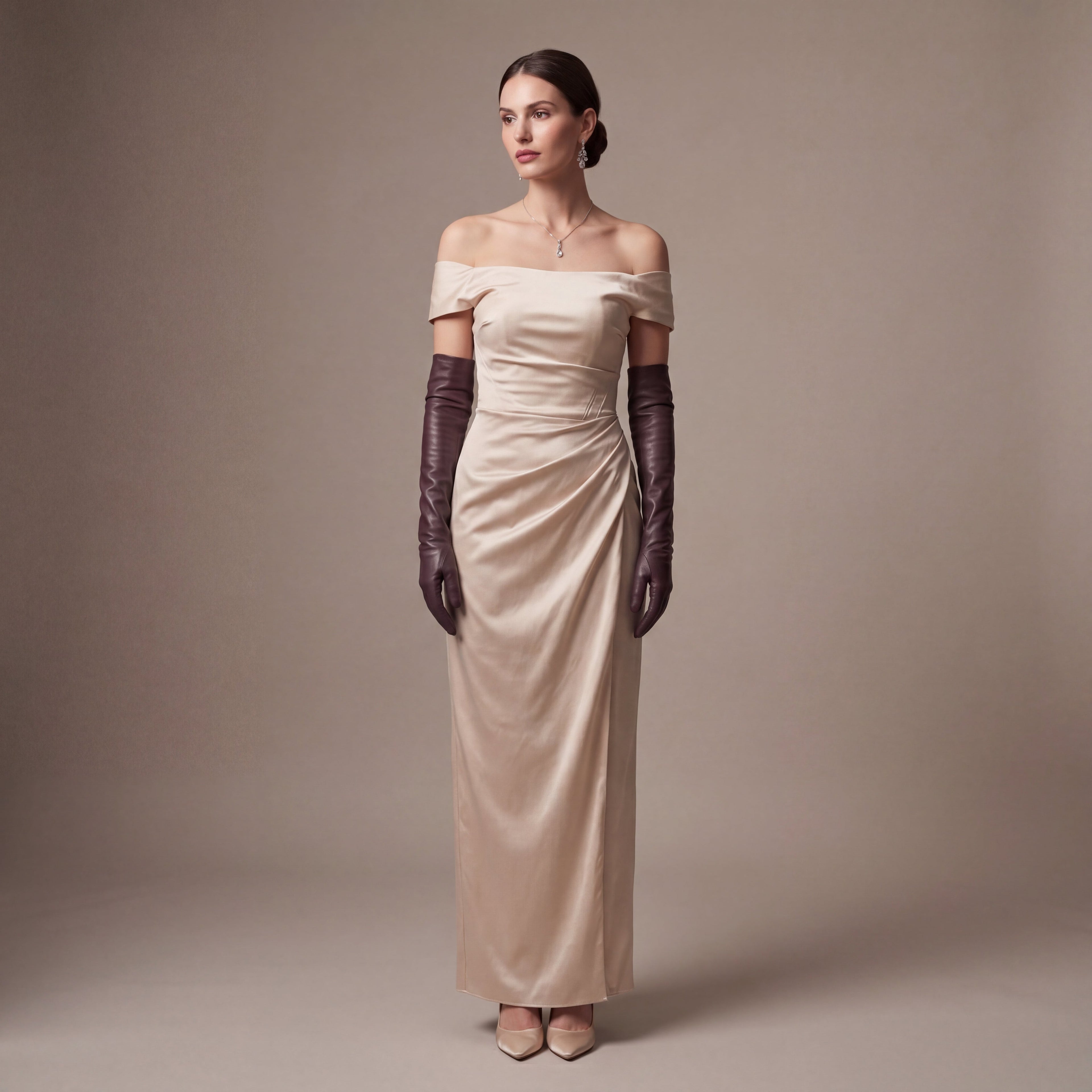FS01W (brown) - Italian cashmere lined opera length leather gloves