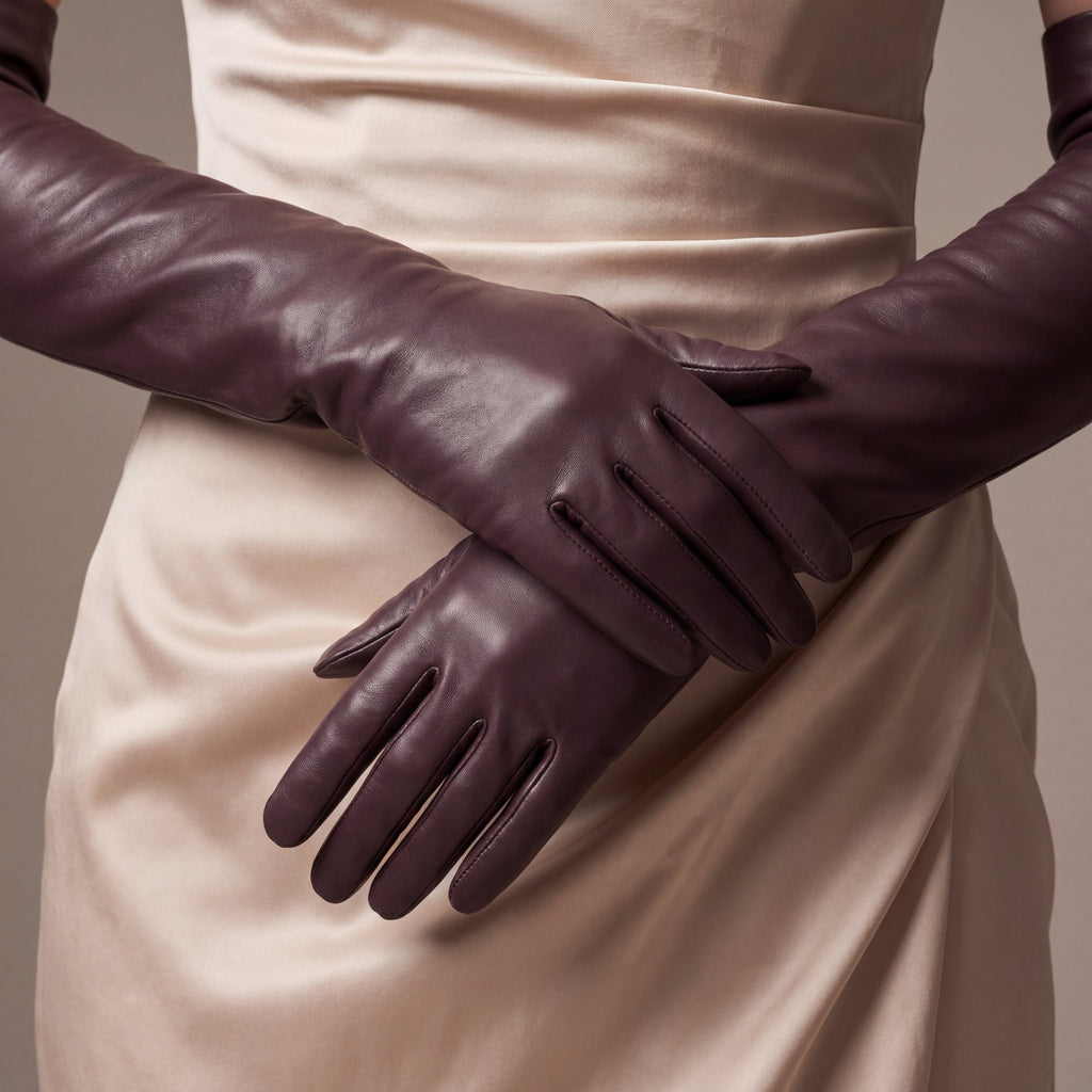 FS01W (brown) - Italian cashmere lined opera length leather gloves
