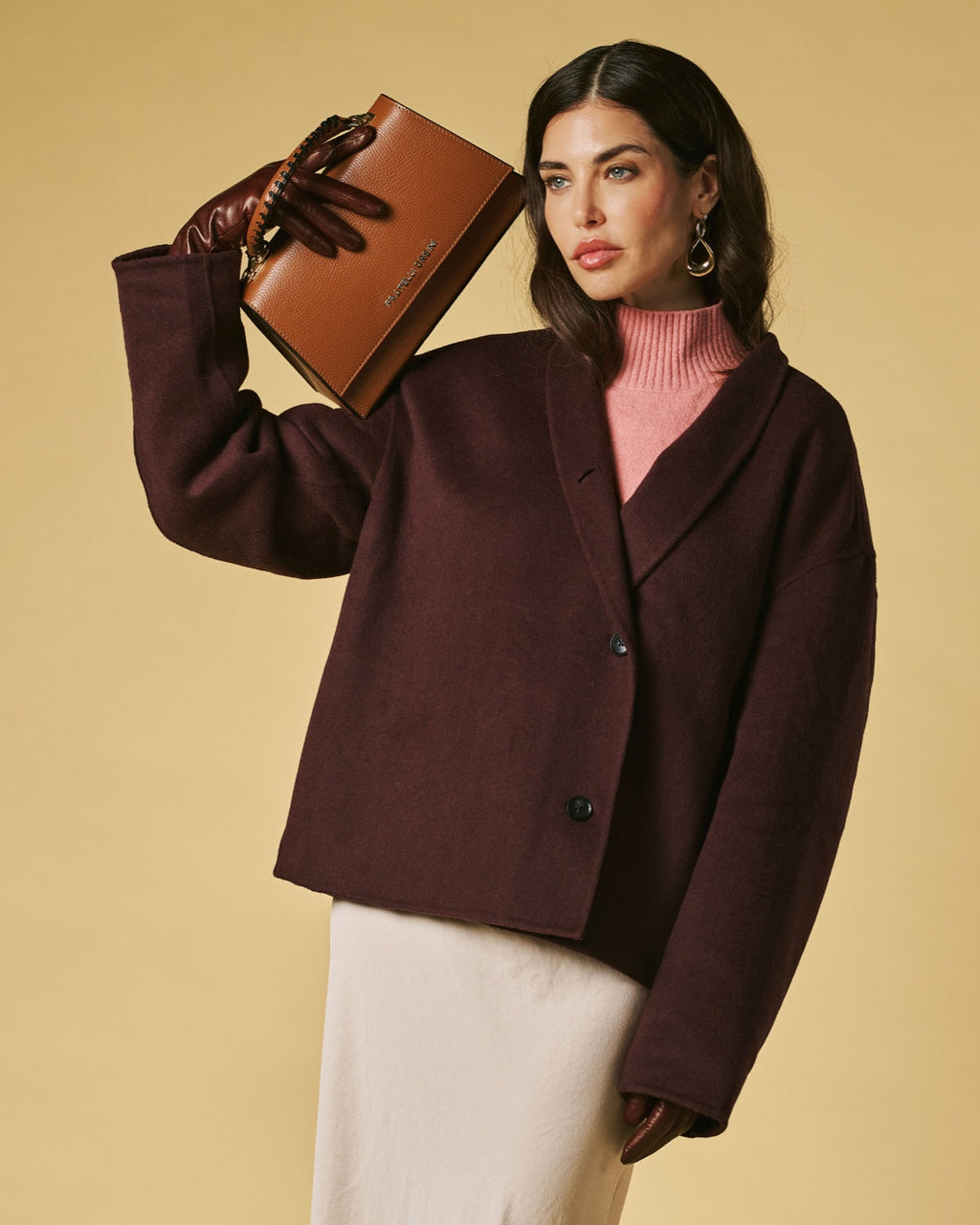 Federica (cognac) - Italian calf leather women's crossbody bag (with shoulder strap)