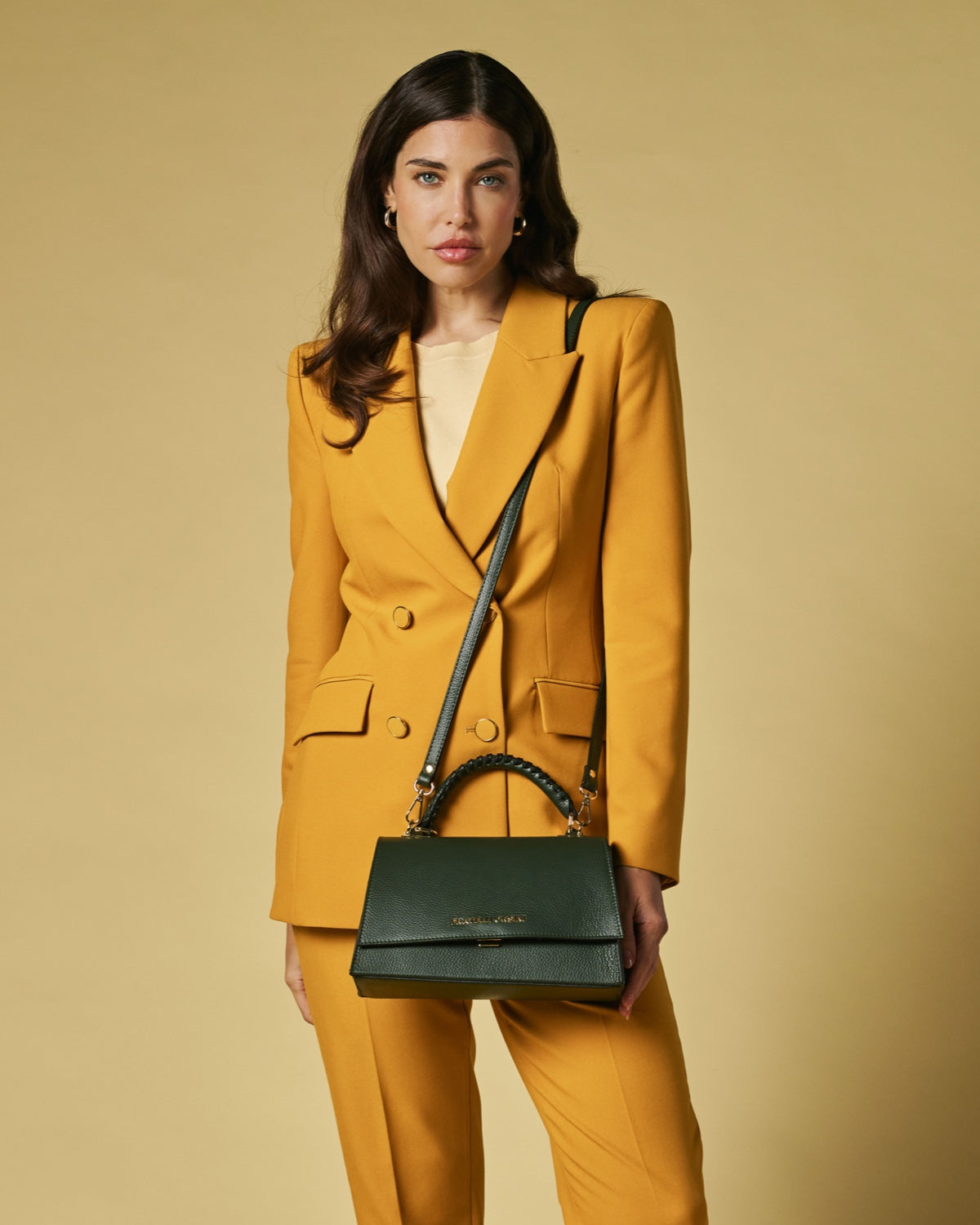 Federica (green) - Italian calf leather women's crossbody bag (with shoulder strap)