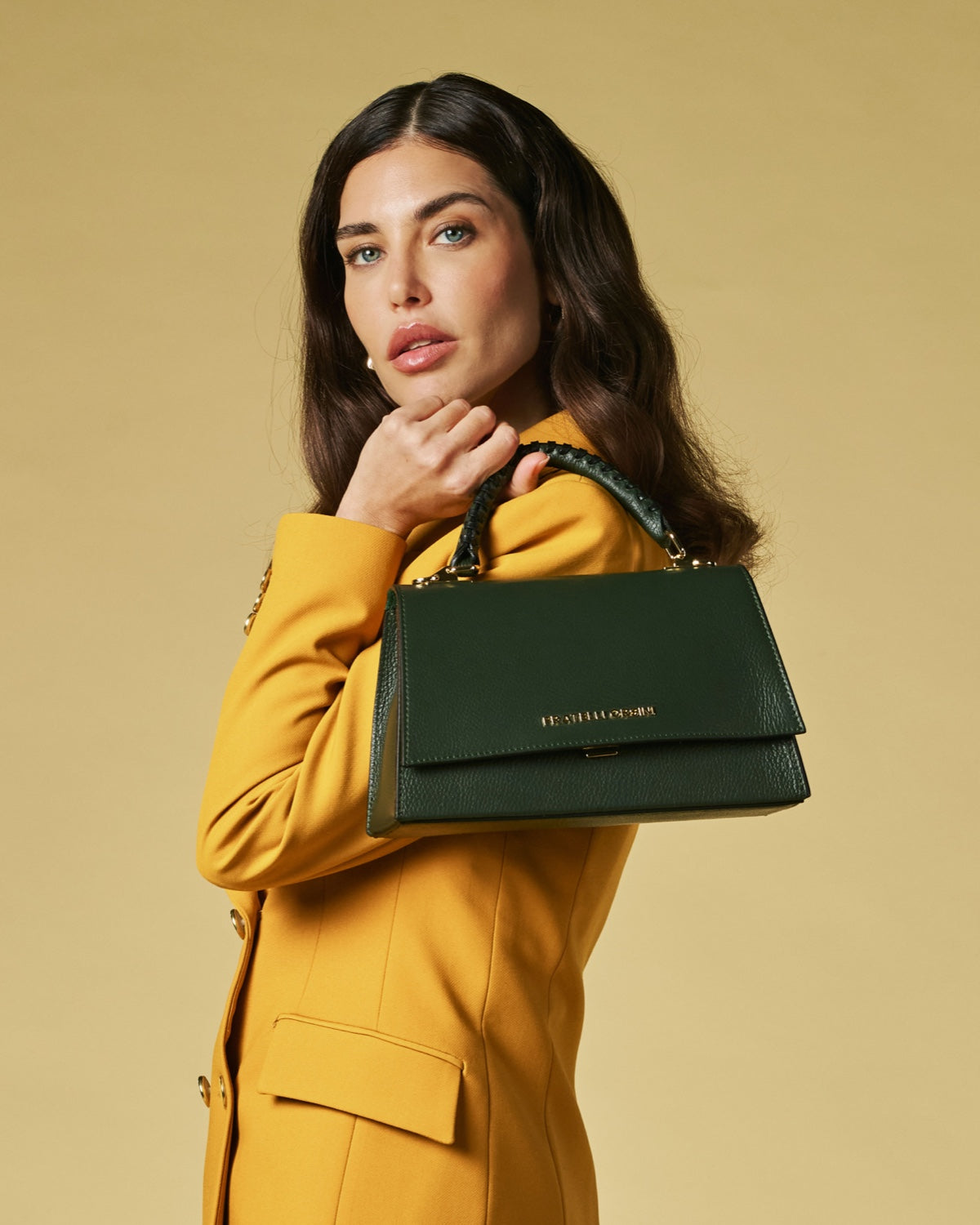 Federica (green) - Italian calf leather women's crossbody bag (with shoulder strap)