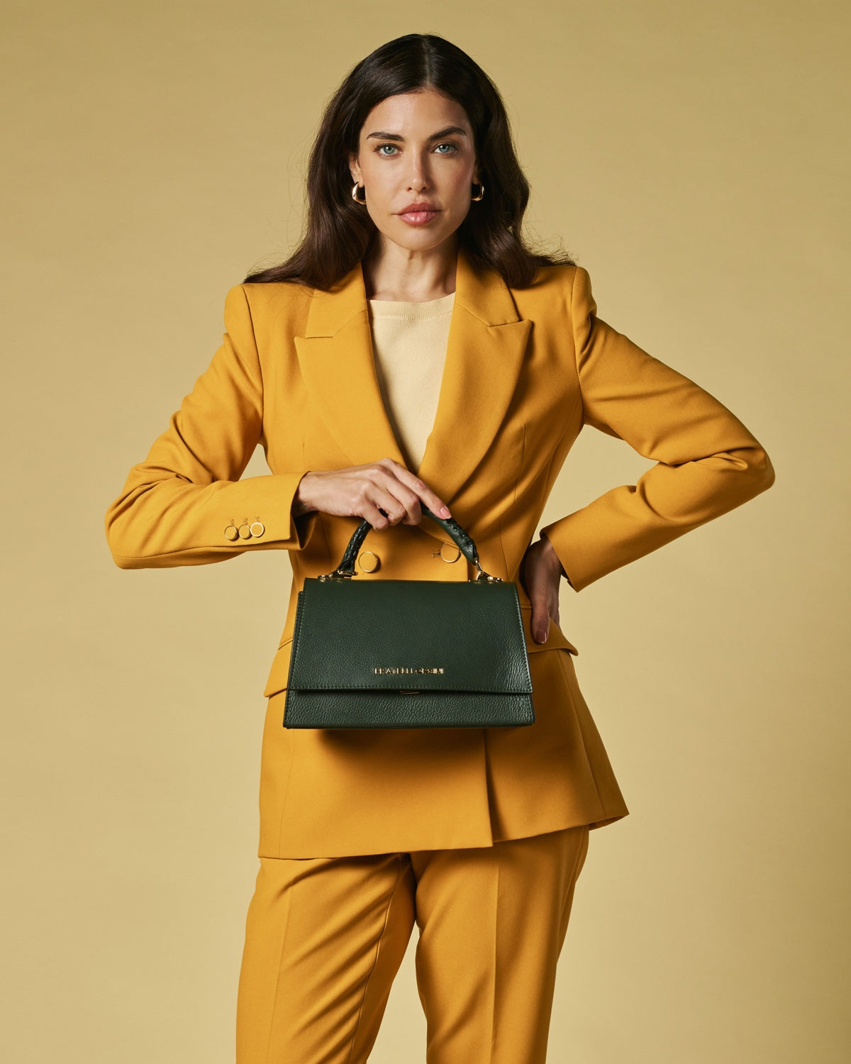 Federica (green) - Italian calf leather women's crossbody bag (with shoulder strap)