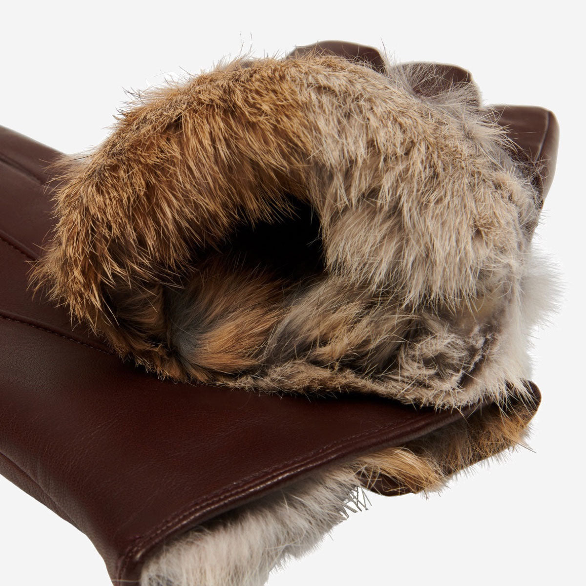 Francesca (brown) - Italian lambskin leather gloves with brown rabbit fur lining
