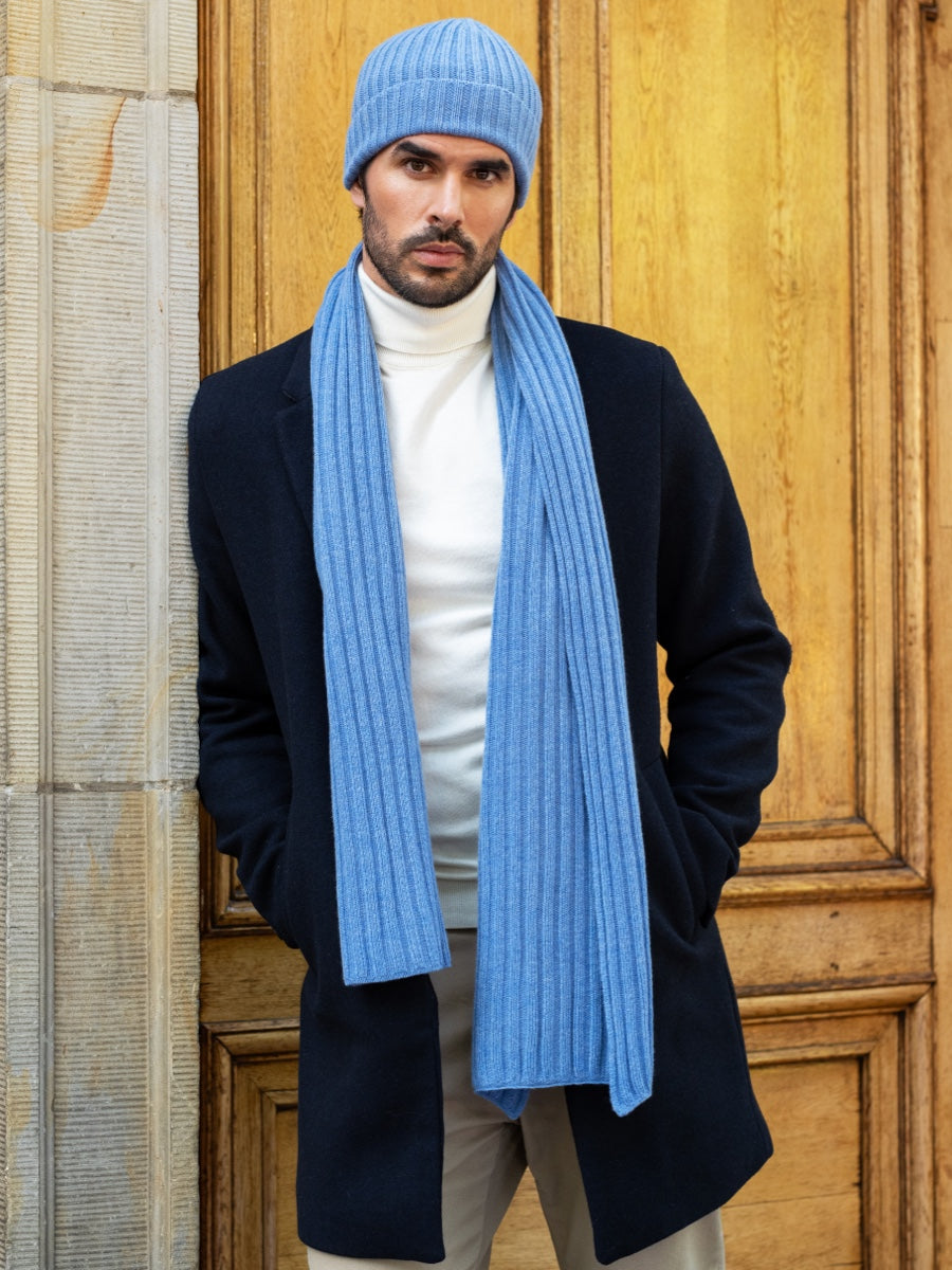 Milano (light blue) - Italian 100% cashmere ribbed beanie (unisex)