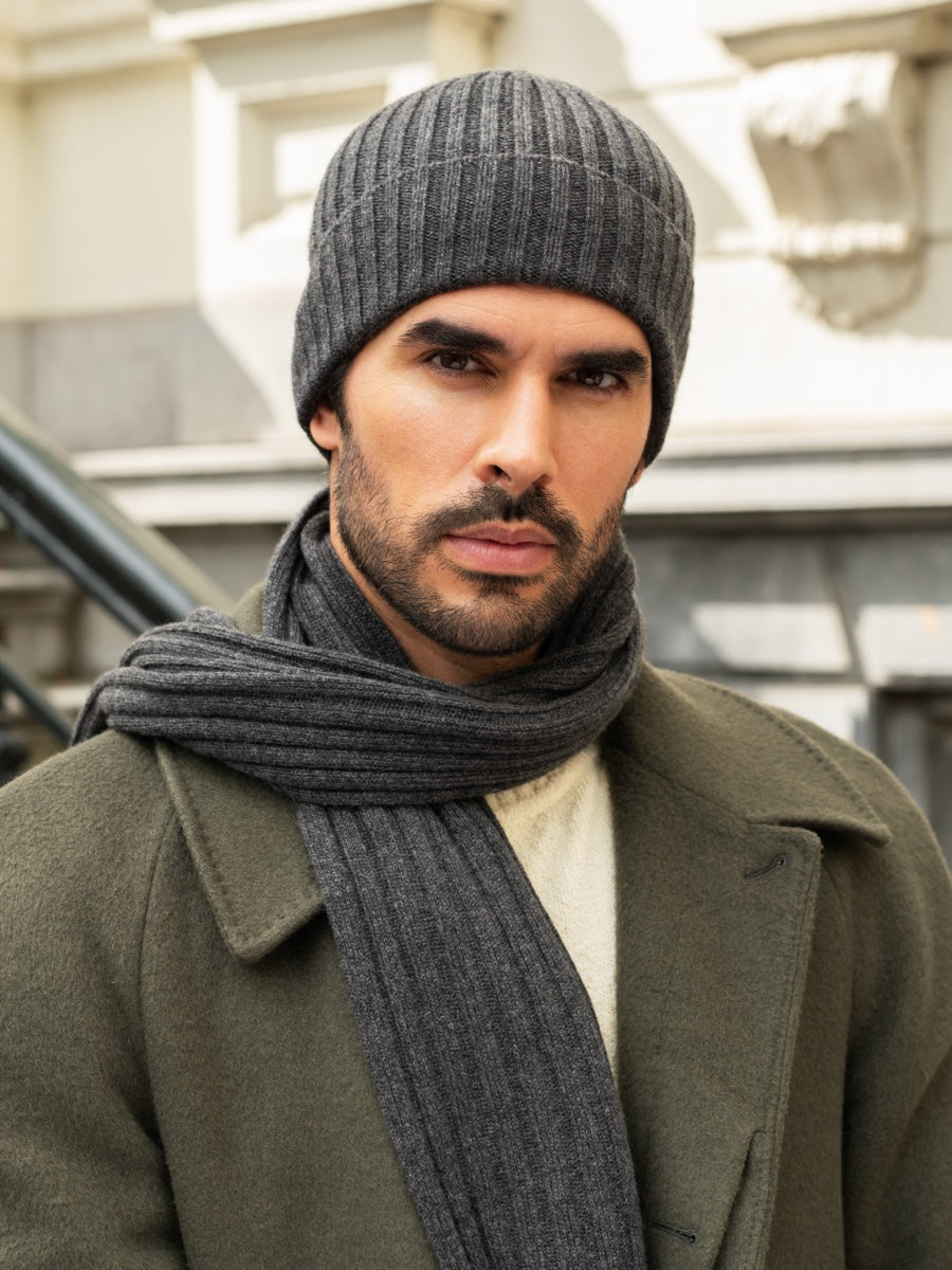 Milano (dark grey) - Italian 100% cashmere ribbed beanie (unisex)