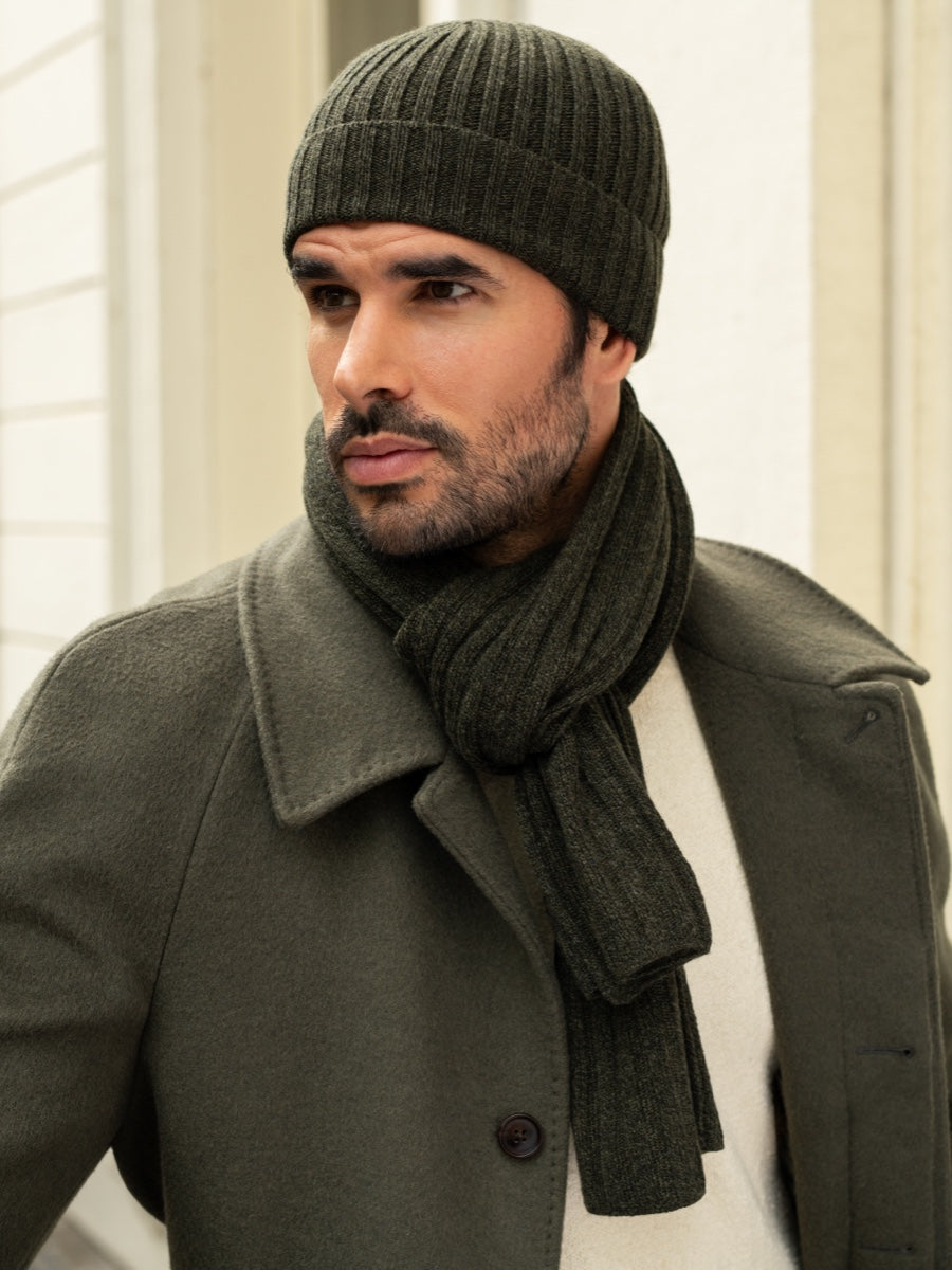 Napoli (dark green) - Italian 100% cashmere ribbed scarf (unisex)