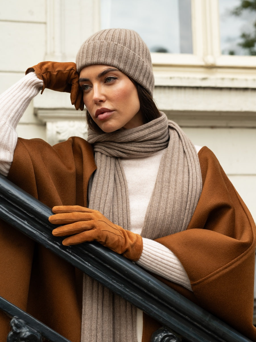 Milano (brown) - Italian 100% cashmere ribbed beanie (unisex)