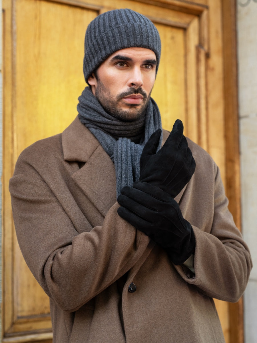 Napoli (dark grey) - Italian 100% cashmere ribbed scarf (unisex)