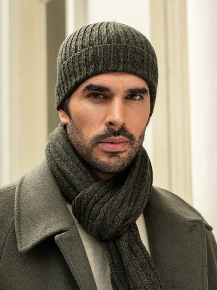 Milano (dark green) - Italian 100% cashmere ribbed beanie (unisex)