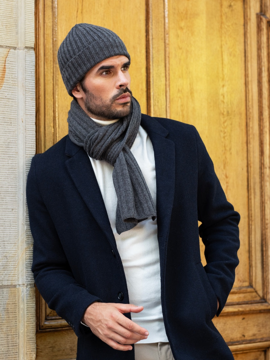 Napoli (dark grey) - Italian 100% cashmere ribbed scarf (unisex)