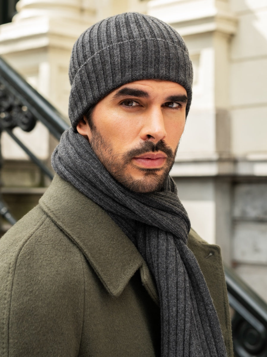 Napoli (dark grey) - Italian 100% cashmere ribbed scarf (unisex)