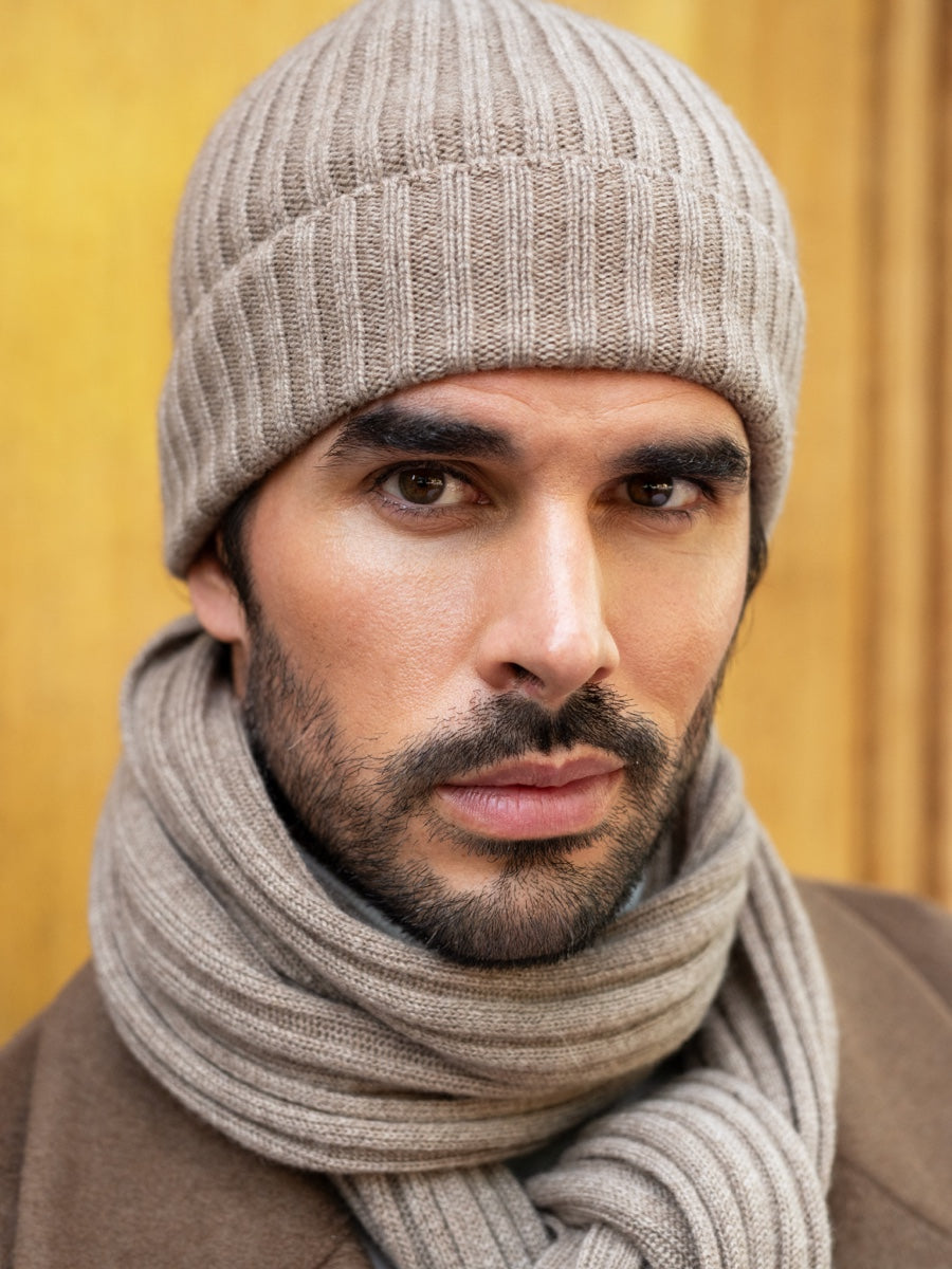 Napoli (brown) - Italian 100% cashmere ribbed scarf (unisex)