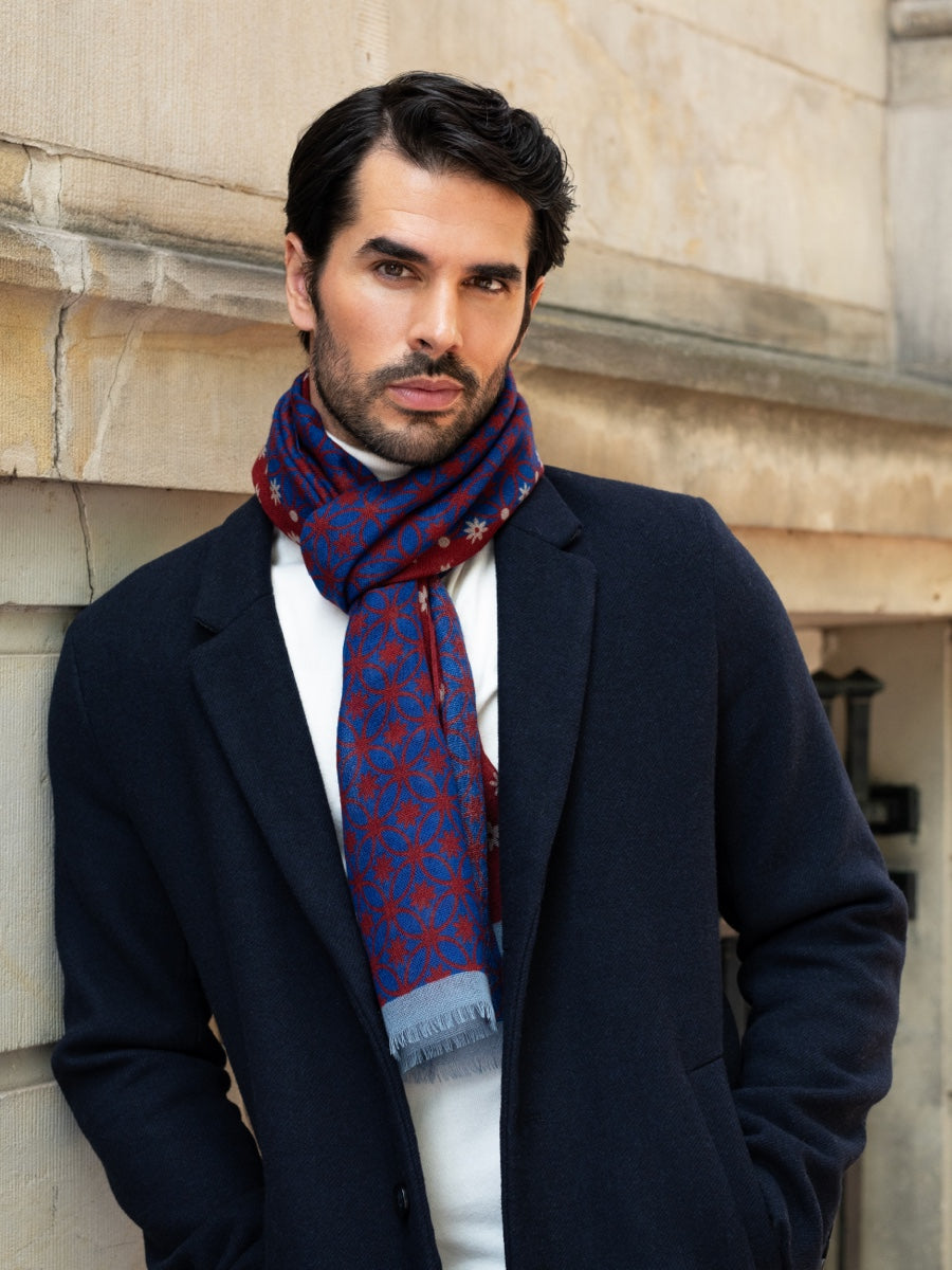 Andrea (red/blue) - Soft and lightweight Italian scarf from 100% wool