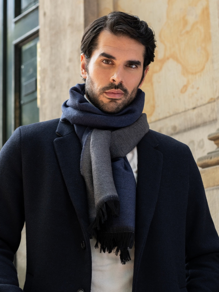 Romeo (blue/grey) - Italian warm and soft scarf made from 100% wool