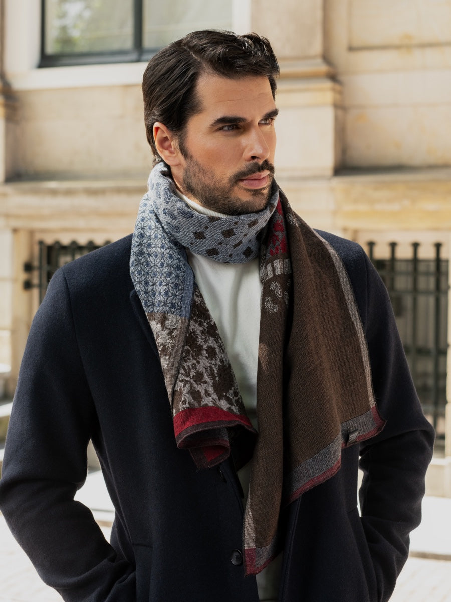 Federico (red/blue) - Warm and soft Italian scarf from wool blend