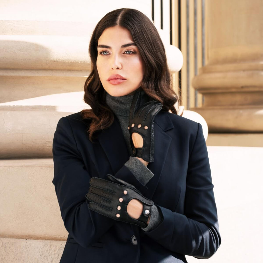 Maria (black) - Italian driving gloves made of American deerskin leather