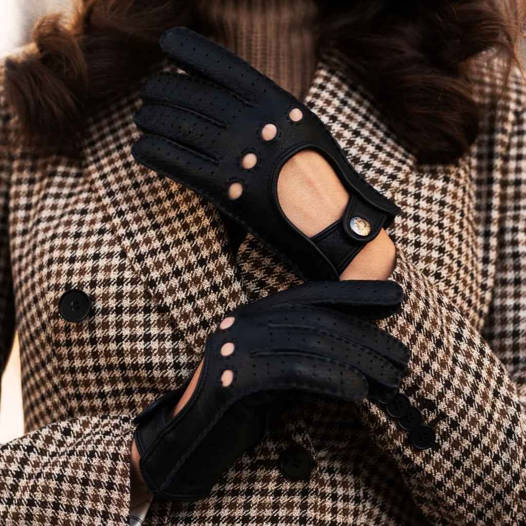 Maria (black) - Italian driving gloves made of American deerskin leather