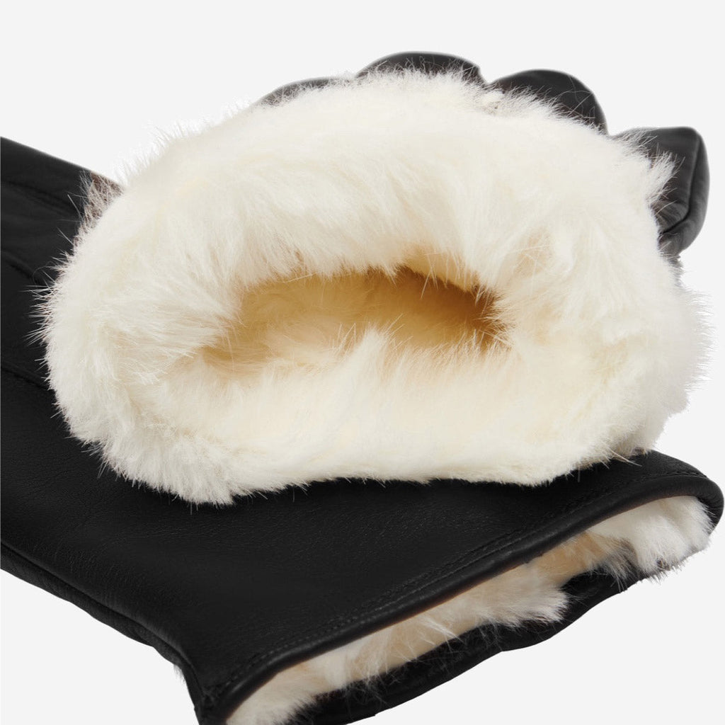 Francesca (black) - Italian lambskin leather gloves with white rabbit fur lining