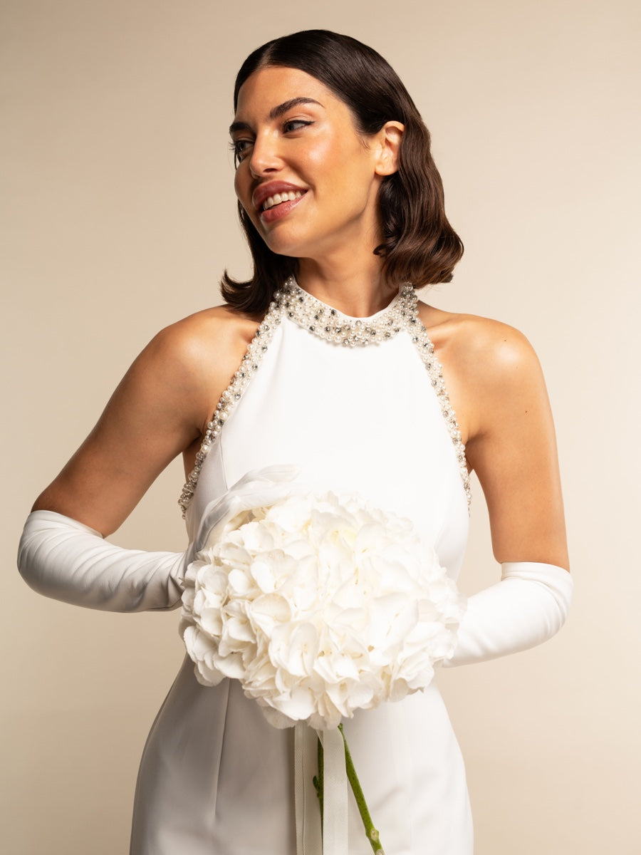 Gabriella (white) - Italian unlined 12-button length leather bridal / opera gloves
