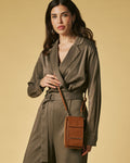 Giada (cognac) - Italian women's crossbody phone wallet with shoulder strap