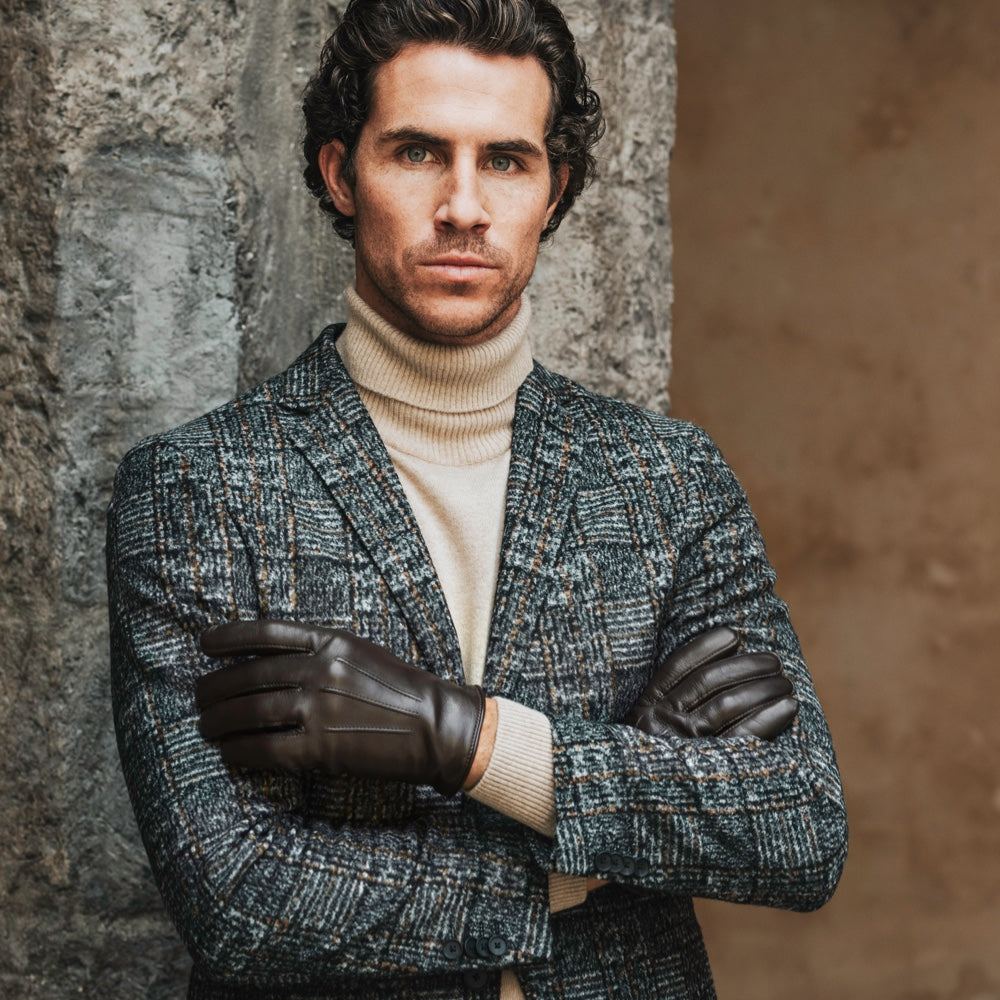 Giovanni (brown) - Classic Italian lambskin leather gloves with cashmere lining & touchscreen feature