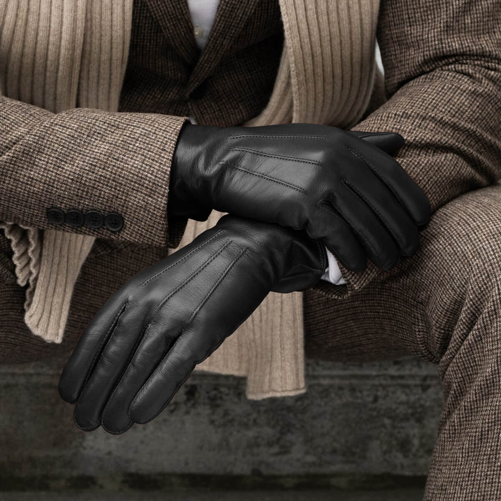 Giovanni (black) - Classic Italian lambskin leather gloves with cashmere lining