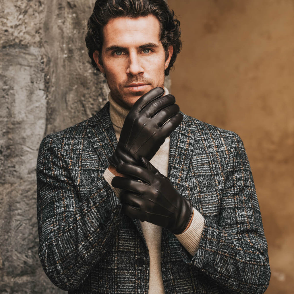 Giovanni (dark brown) - Classic Italian lambskin leather gloves with cashmere lining