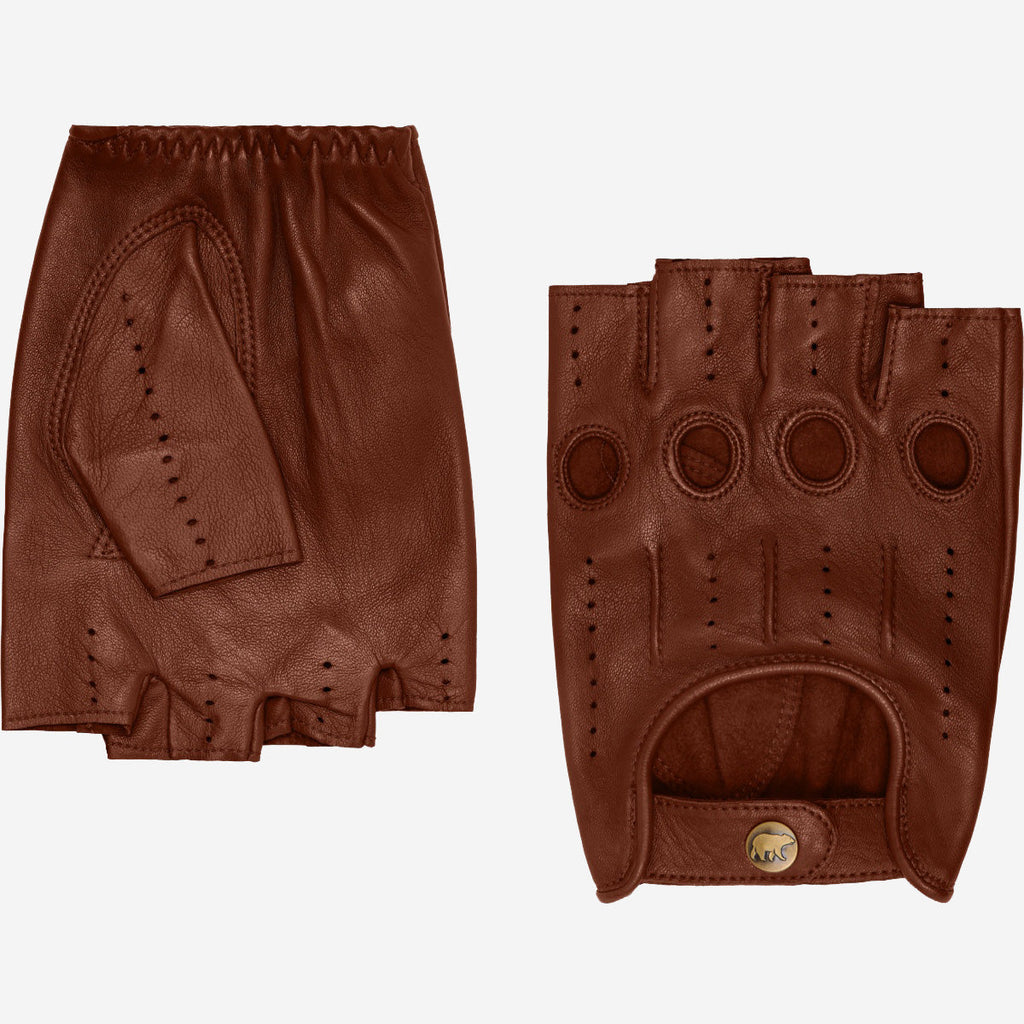 Giuseppe (brown) - Italian lambskin fingerless leather driving gloves