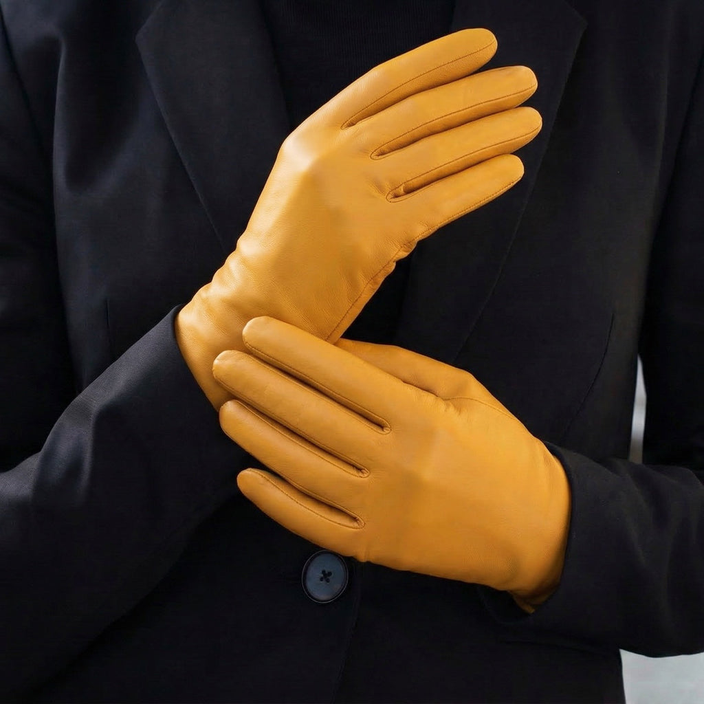 Sofia (golden rod) - Italian lambskin leather gloves with silk lining