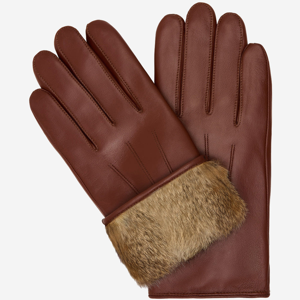 Julietta (brown) - Lambskin leather gloves with plush rabbit fur lining and touchscreen feature