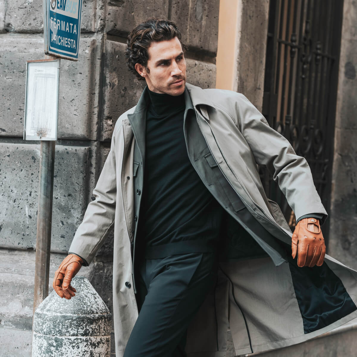Leonardo (brown) - Italian driving gloves made of American deerskin leather
