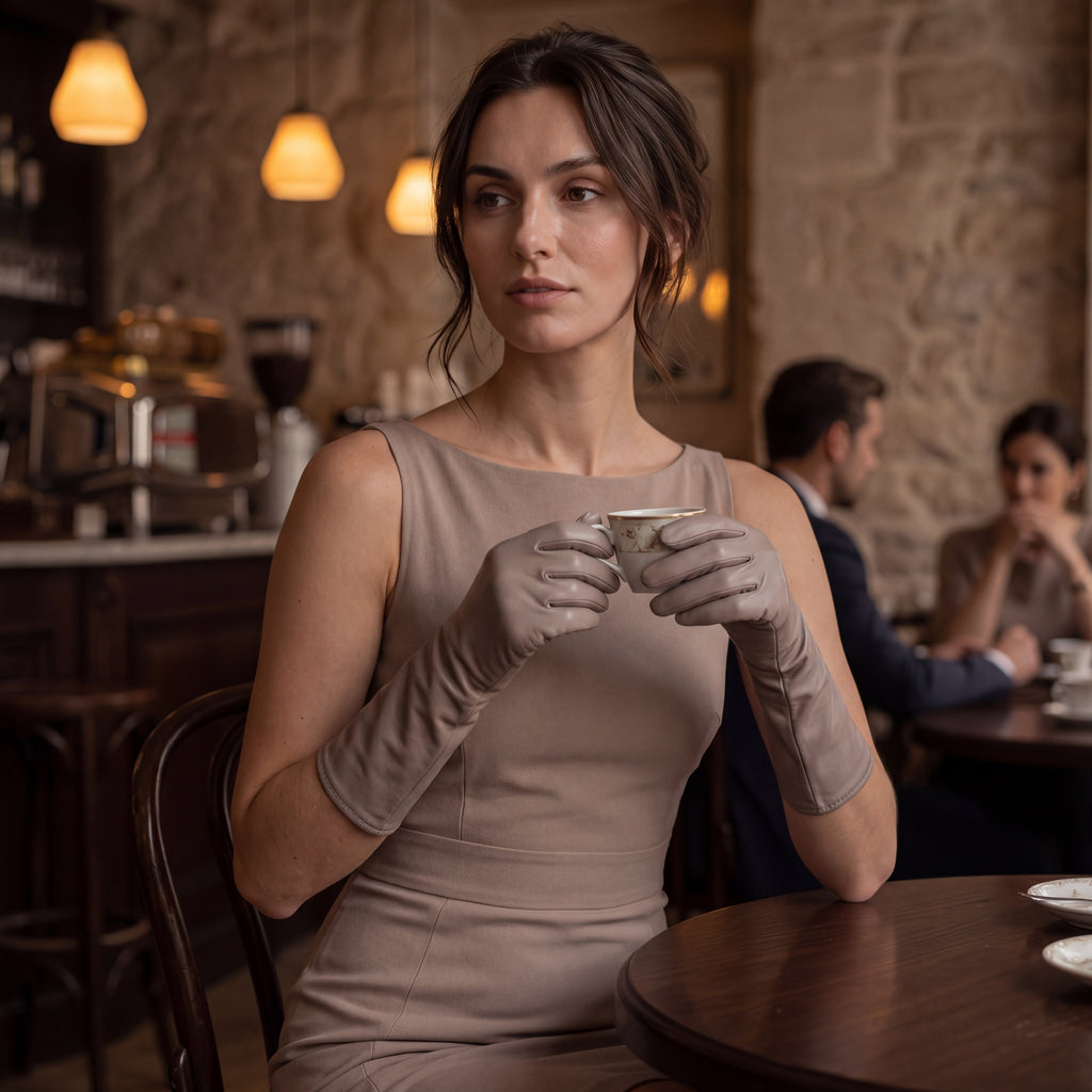 Leonora (grey) - Italian cashmere lined 6-button length leather gloves