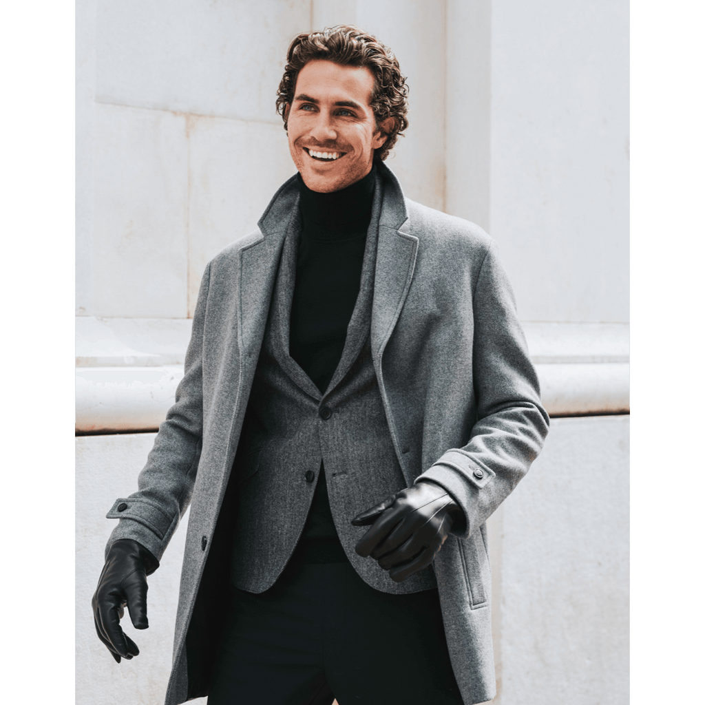 Marco (black) - Italian lambskin leather gloves with white rabbit fur lining