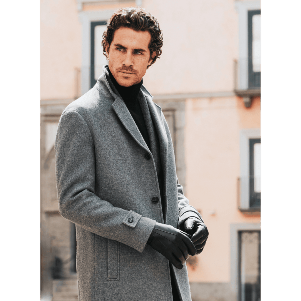 Marco (black) - Italian lambskin leather gloves with brown rabbit fur lining