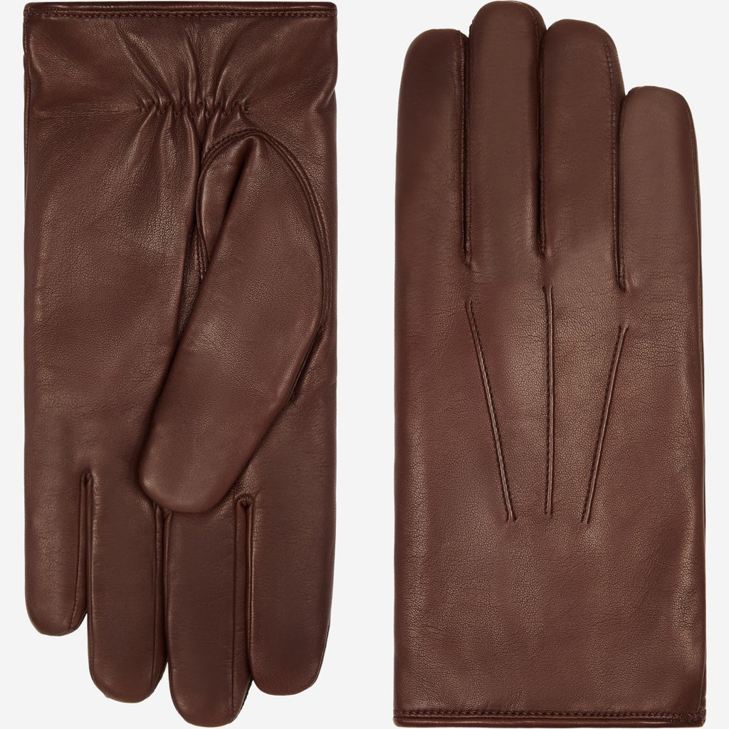 Marco (brown) - Italian lambskin leather gloves with white rabbit fur lining