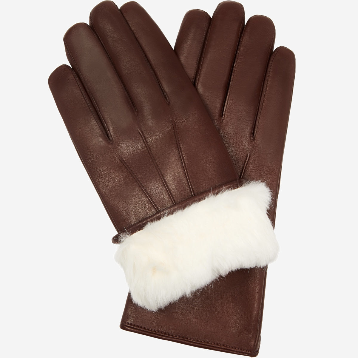 Marco (brown) - Italian lambskin leather gloves with white rabbit fur lining