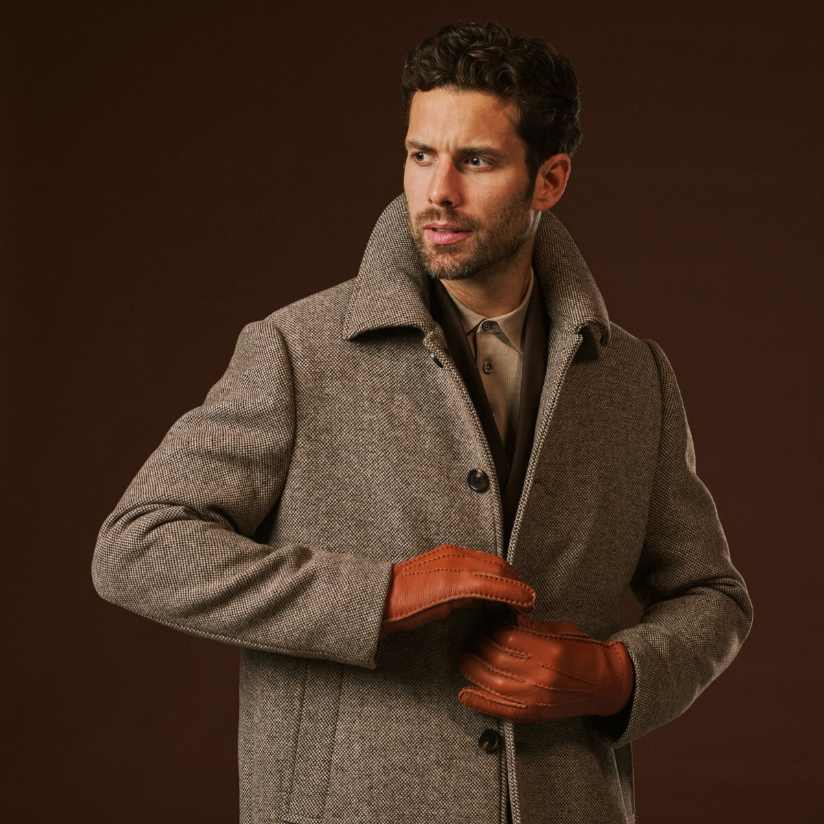 Matteo (brown) - Italian gloves made of American deerskin leather with cashmere lining