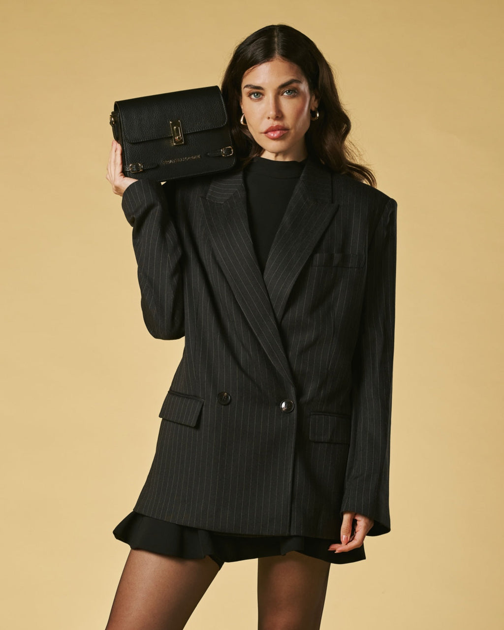 Mirella (black) - Italian calf leather women's crossbody bag (with shoulder strap)
