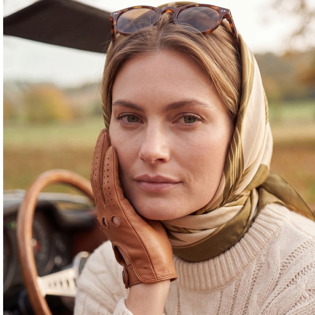CD4378 (camel) - Women's sporty Italian leather driving gloves