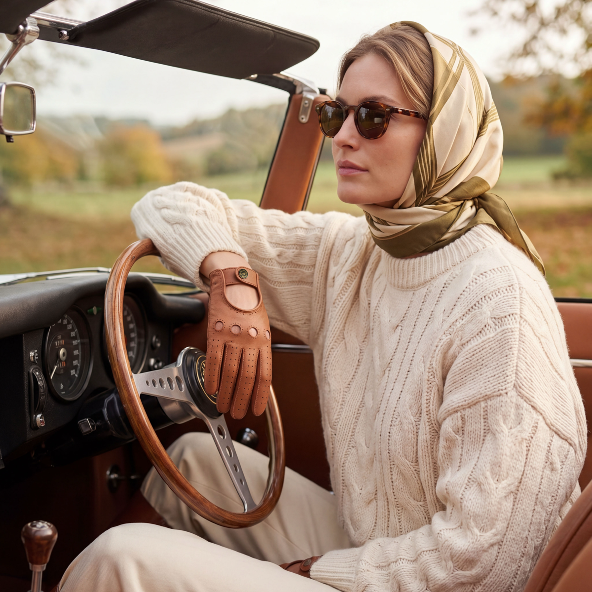 CD4378 (camel) - Women's sporty Italian leather driving gloves