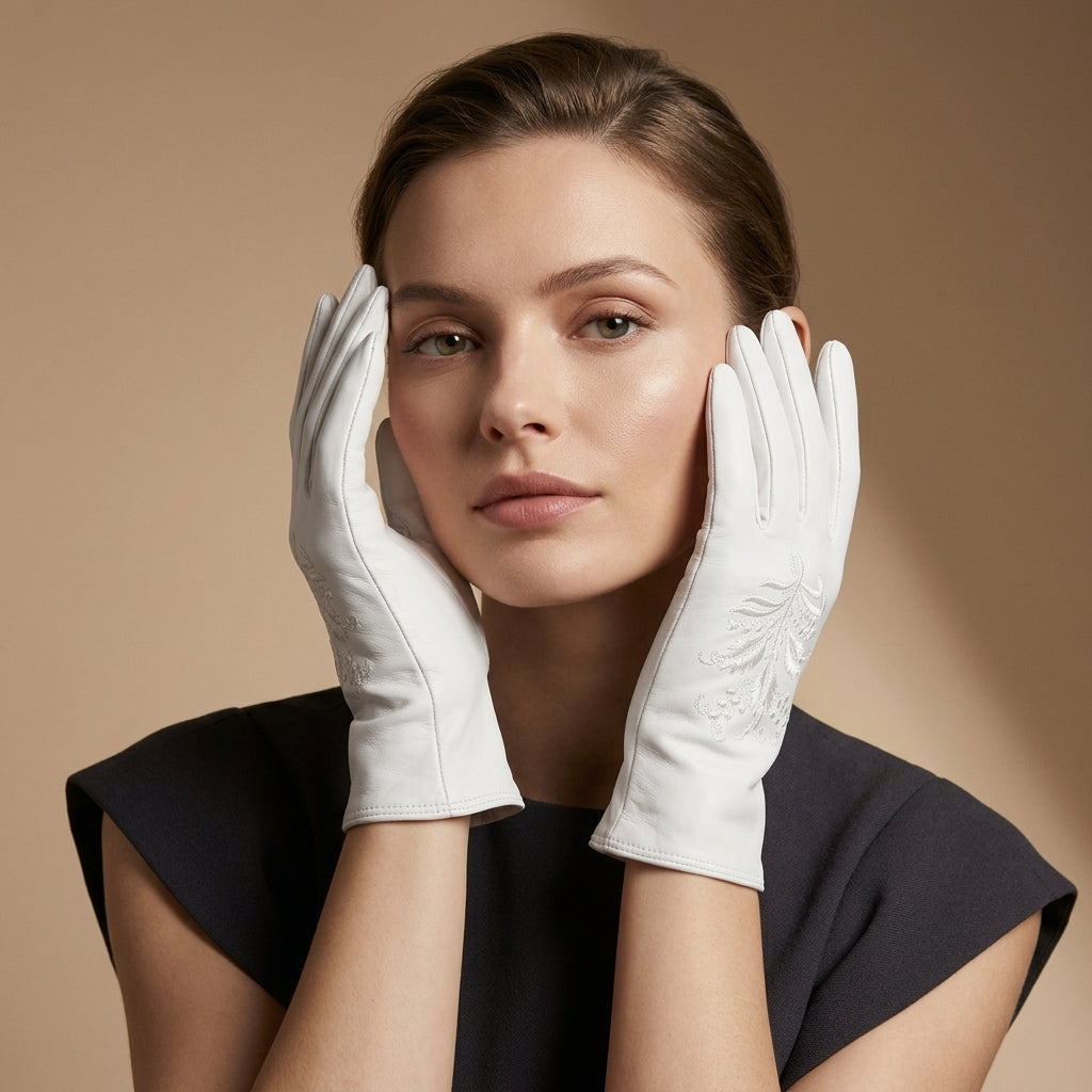 PZ01 (white) – Embroidered unlined Italian lambskin opera gloves