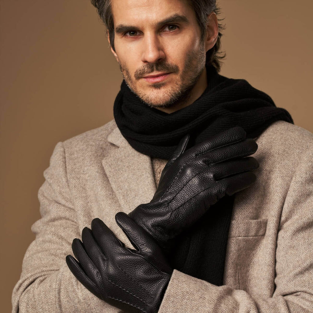 Noah (black) – Luxurious deerskin leather gloves with warm wool lining
