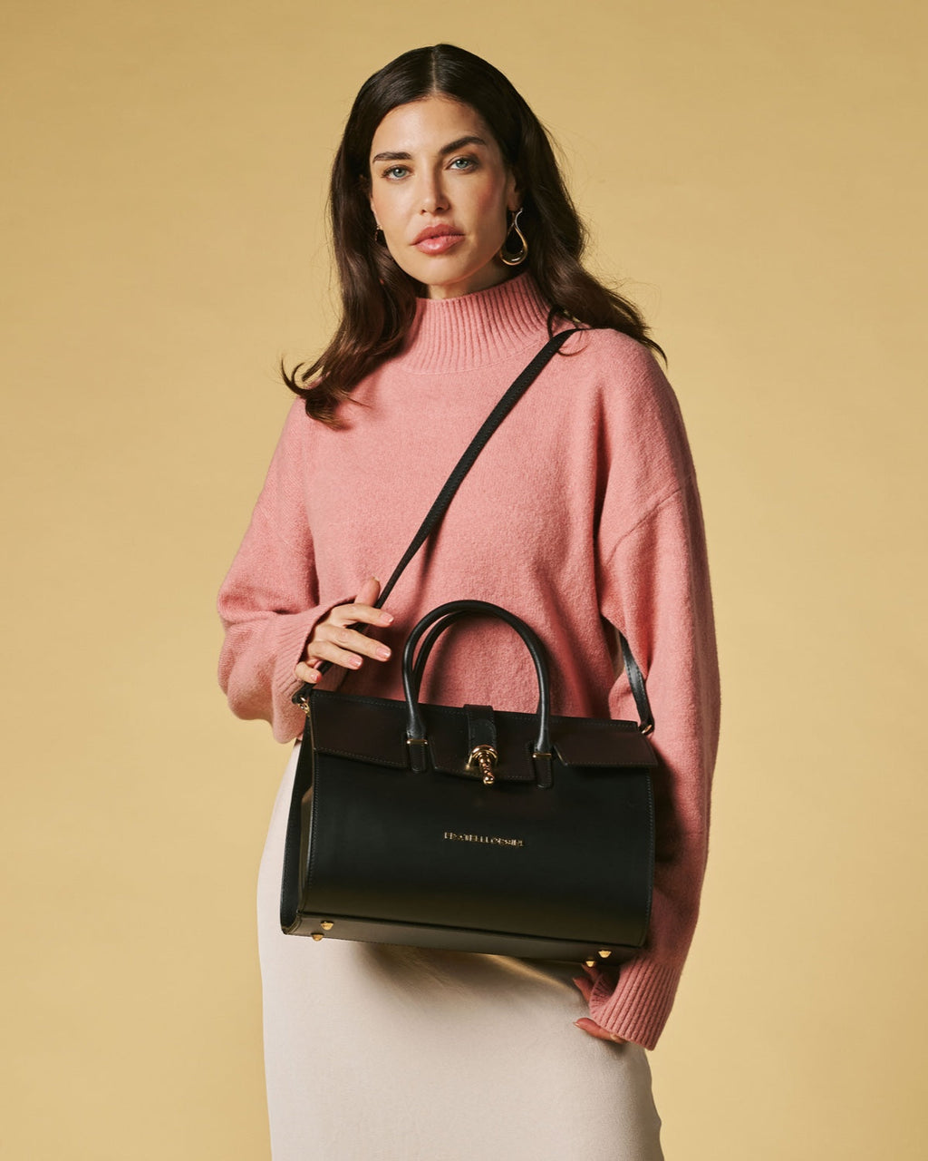 Oriana (black) - Italian calf leather women's handbag (with shoulder strap)