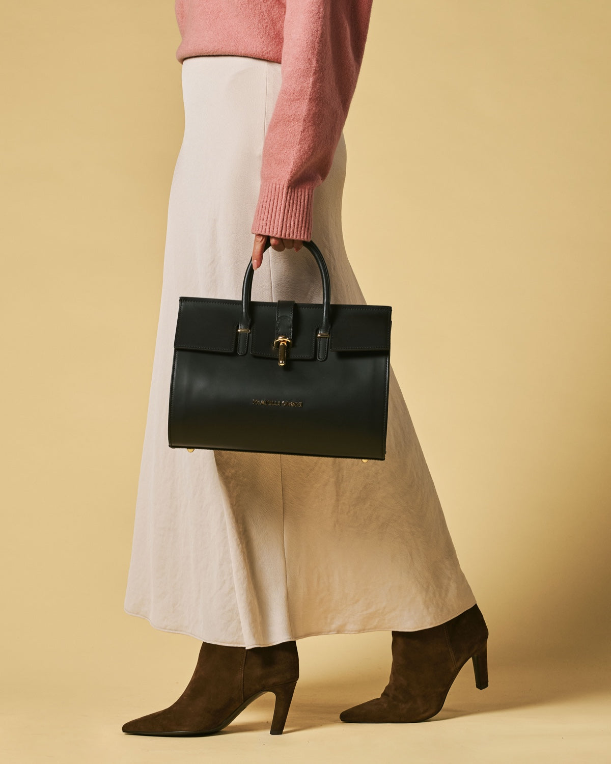 Oriana (black) - Italian calf leather women's handbag (with shoulder strap)