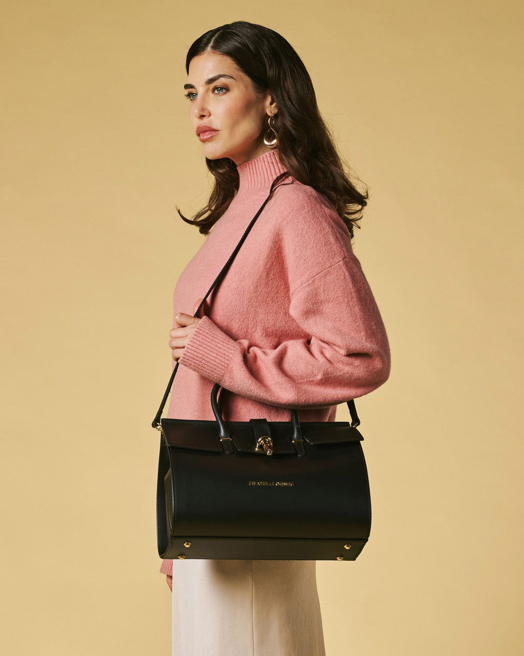 Oriana (black) - Italian calf leather women's handbag (with shoulder strap)